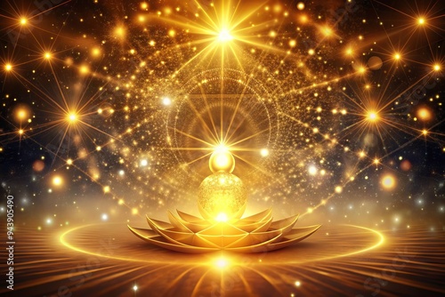 Celestial Connection with Golden Shimmer: Warm light, cosmic energy, spiritual guidance photo