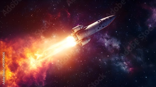 Wallpaper Mural A powerful rocket streaks through the dark expanse of space, its engines burning intensely as it accelerates to maximum speed.Ai generated Torontodigital.ca