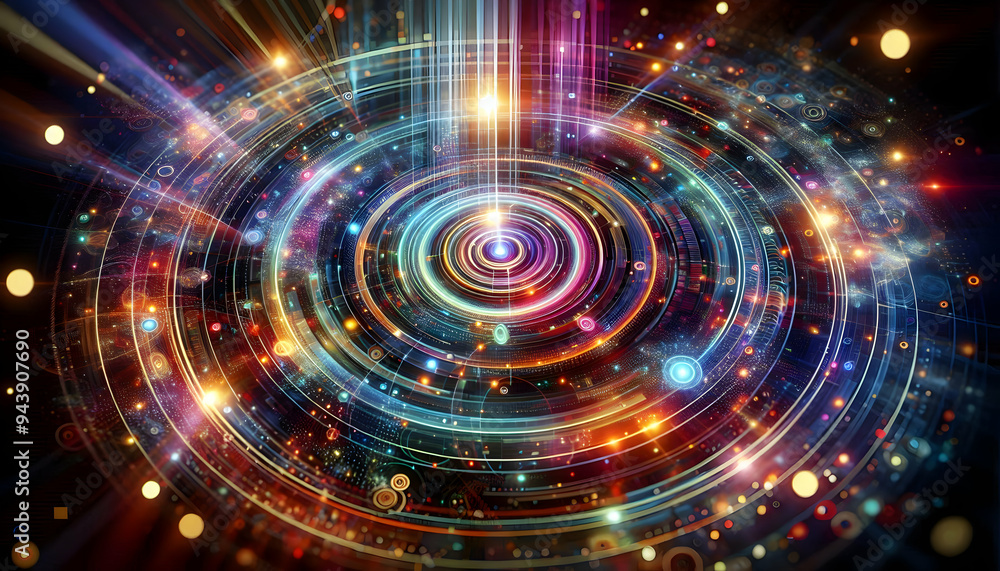 Glowing abstract concentric circles representing workflow automation concept as A top down shot of glowing abstract concentric circles symbolizing workflow automation and process efficiency in operati Glowing abstract concentric circles representing workflow automation concept as A top down shot of glowing abstract concentric circles symbolizing workflow automation and process efficiency in operati