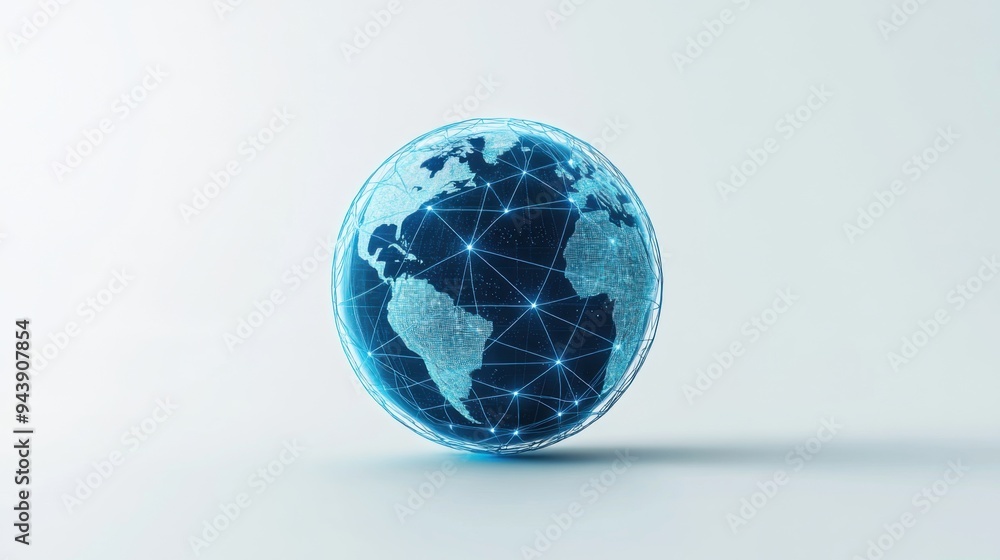 Global Network Connection Futuristic Earth Globe with Blue Lines and Lights Global Network Connection Futuristic Earth Globe with Blue Lines and Lights