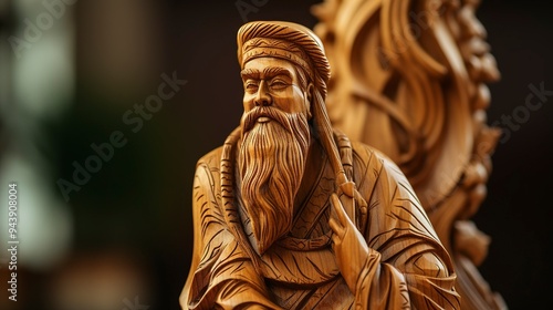 A photo of a detailed shot of a hand-carved wood