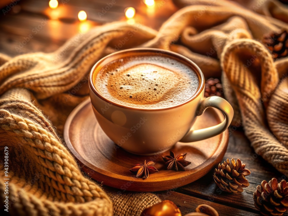 Close-up Coffee Cup: Warm and inviting, macro photography, brown and beige, cozy atmosphere Close-up Coffee Cup: Warm and inviting, macro photography, brown and beige, cozy atmosphere