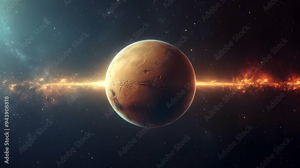 Obraz premium Mars planet with glowing galaxy behind it.