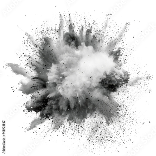 Dynamic explosion with clouds of dust and debris creating a dramatic impact in a boom-like manner