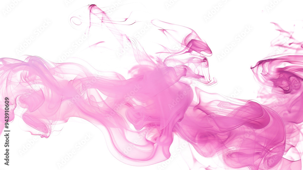 Delicate pink smoke swirling gracefully against a white background in artistic display Delicate pink smoke swirling gracefully against a white background in artistic display