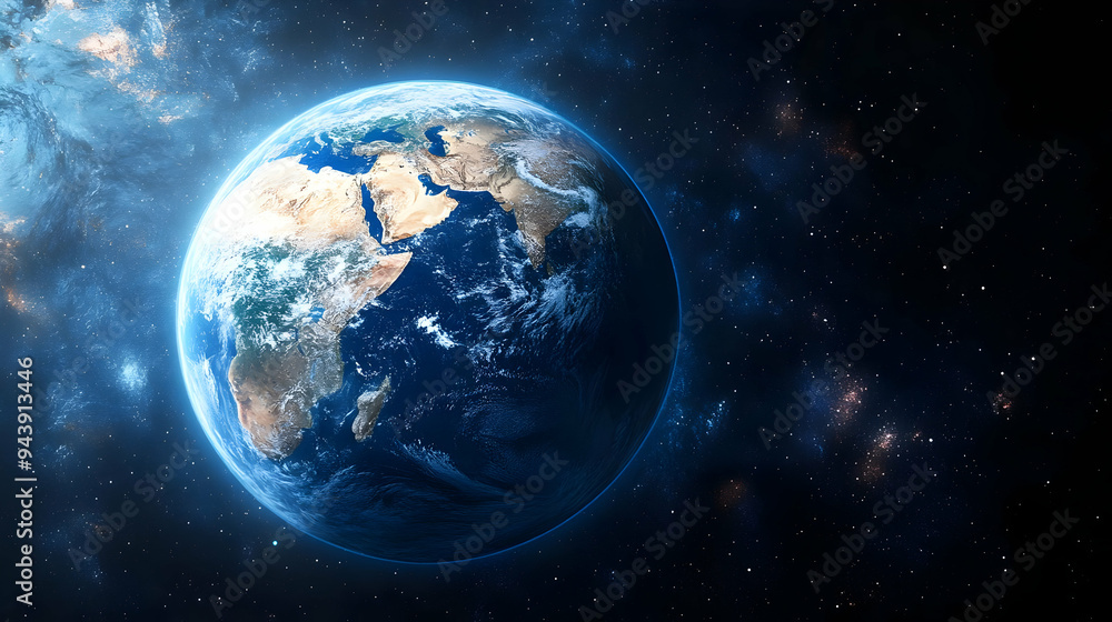 Planet Earth seen from space with a starry backdrop.