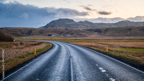 Route sinueuse dans la lande islandaise sous un ciel gris