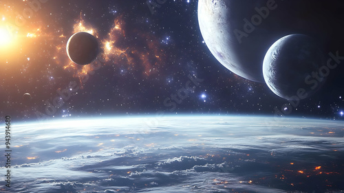 Planets and a sun in a vast...