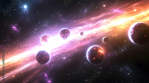 Planets in a cosmic explosion of light. photo