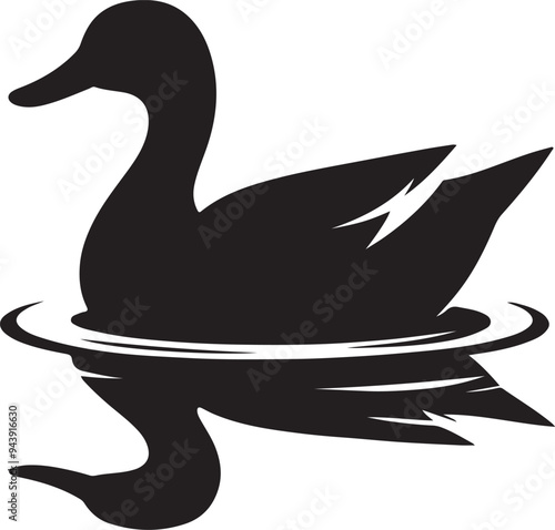 A wild duck swimming in water silhouette clipart-01