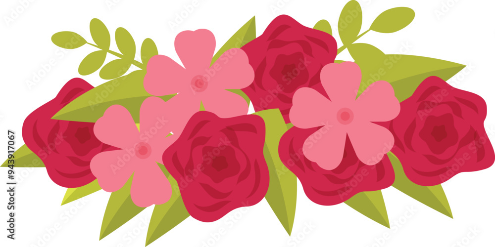 Bouquet of red and pink flowers blooming together, perfect for wedding invitations or romantic decoration Bouquet of red and pink flowers blooming together, perfect for wedding invitations or romantic decoration