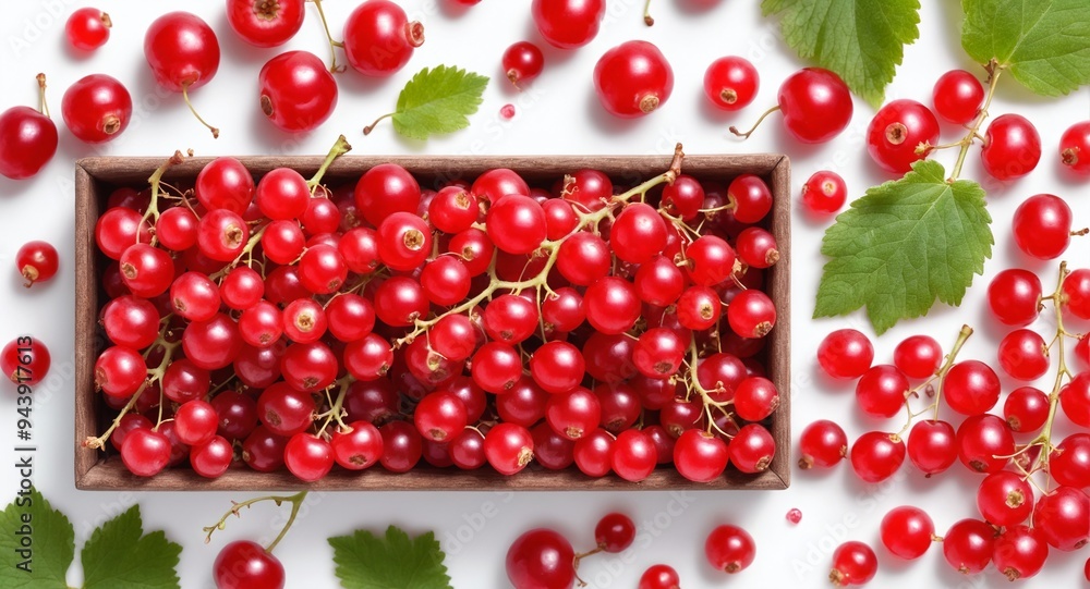 Fresh red currant on white background. Top view Fresh red currant on white background. Top view