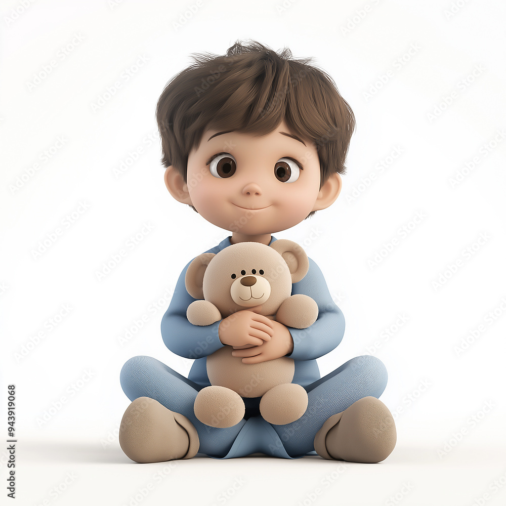 A cartoon child sitting cross-legged, holding a toy A cartoon child sitting cross-legged, holding a toy