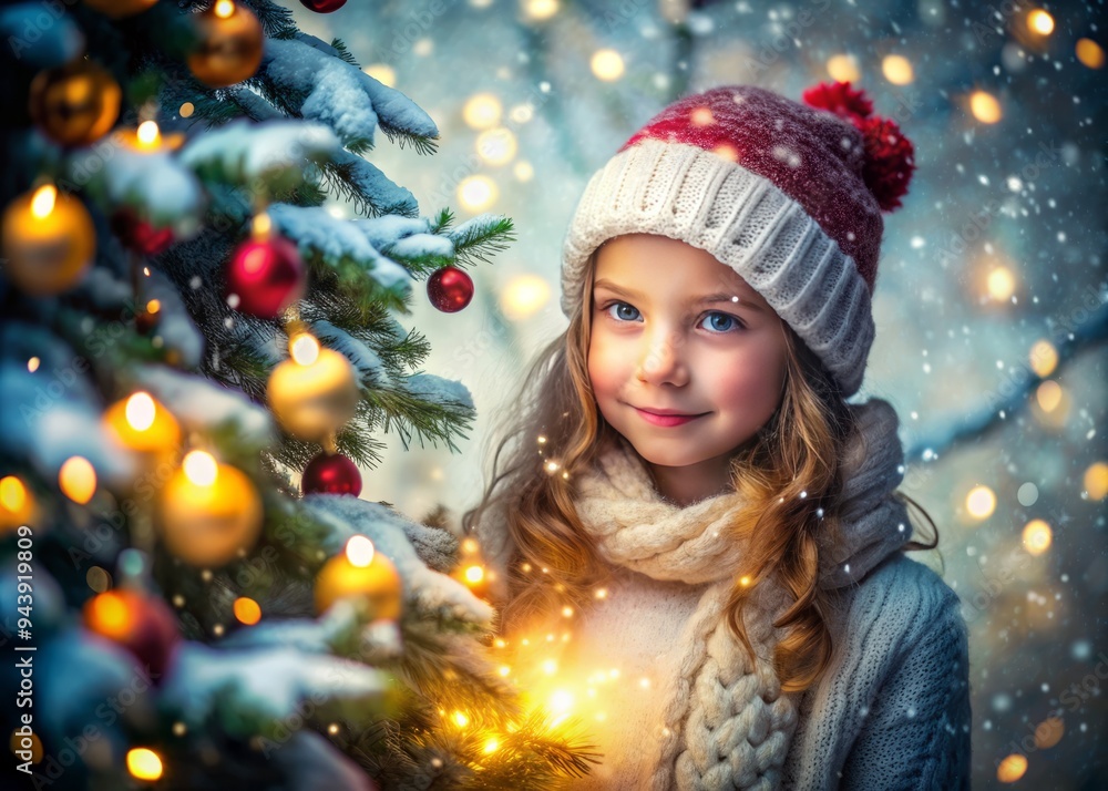 Festive Solitude: Girl, Christmas, Isolated, Moody, Serene, Soft Light, Snowy Background Festive Solitude: Girl, Christmas, Isolated, Moody, Serene, Soft Light, Snowy Background