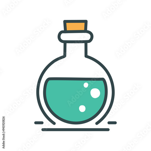 Bubbling potion in glass bottle. A whimsical illustration of a glass bottle filled with green liquid, complete with bubbles, hinting at magical potions and mysterious concoctions.