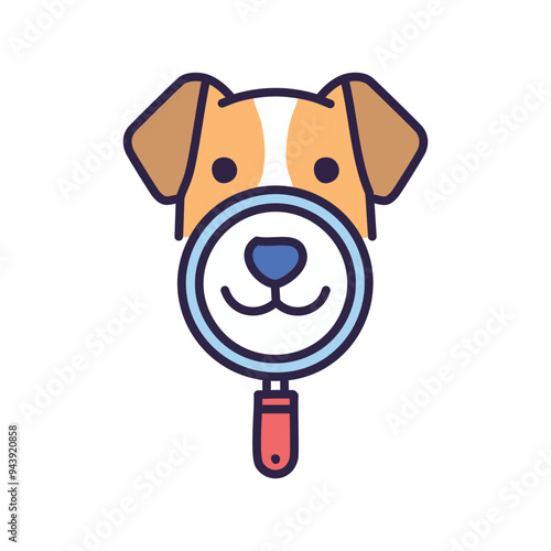 Dog nose under magnifying glass. A cheerful canine nose peeking out from behind a magnifying glass, hinting at the importance of exploration and discovery in the animal world.