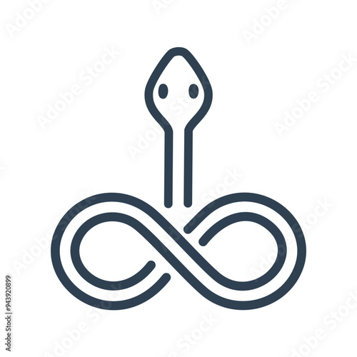 Snake infinity symbol, eternal life, cycle. Simple line art illustration of a snake entwined in an infinity symbol, symbolizing eternity and the continuous cycle of life.