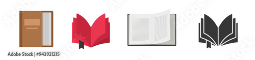 Book icon vector graphic set, flat cartoon and black white magazine or bible symbol illustration, 3d manual paper textbook open silhouette isolated cut out clip art image
