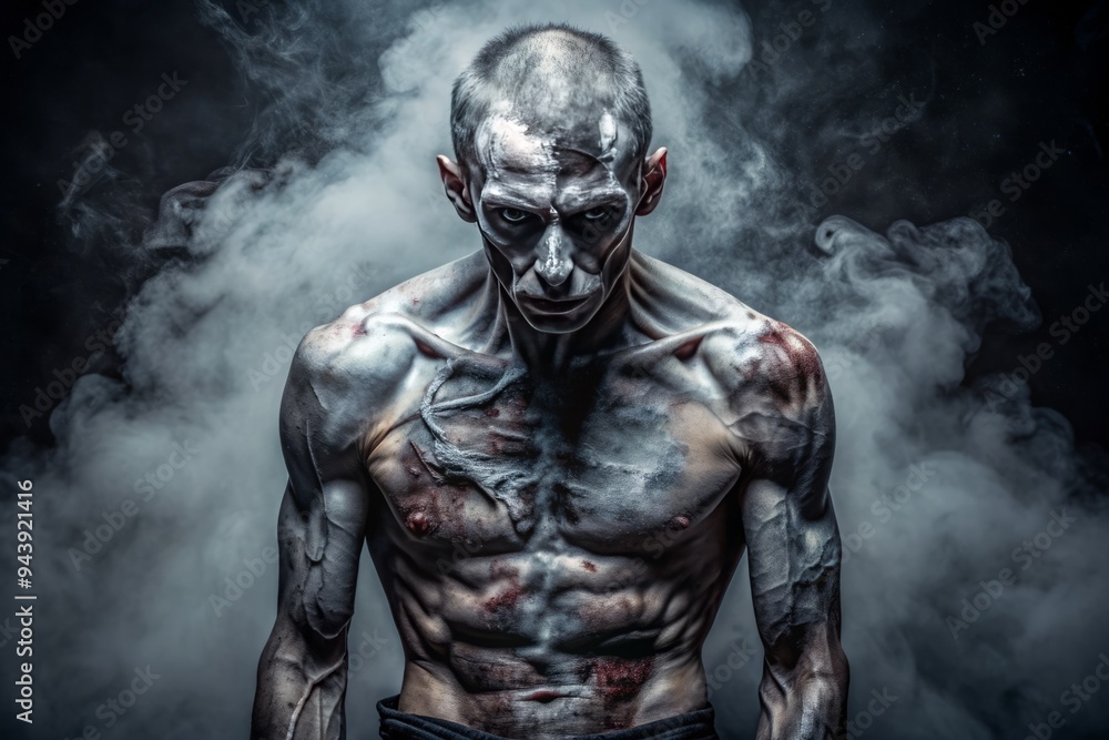 Fototapeta premium Fractured Form: Broken joints, disfigured bodies, monochromatic color scheme, darkness, despair