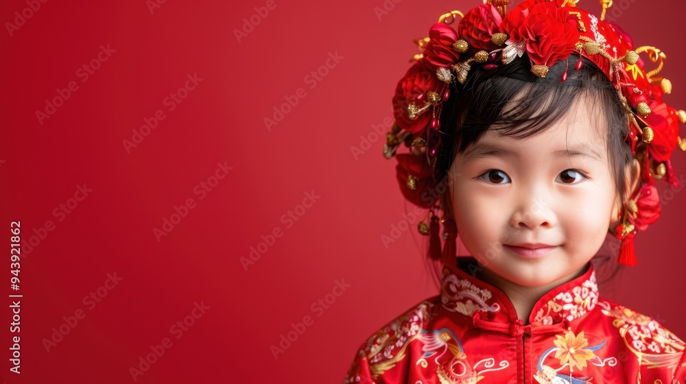 A Chinese child wearing traditional clothing, celebrating Chinese New Year A Chinese child wearing traditional clothing, celebrating Chinese New Year