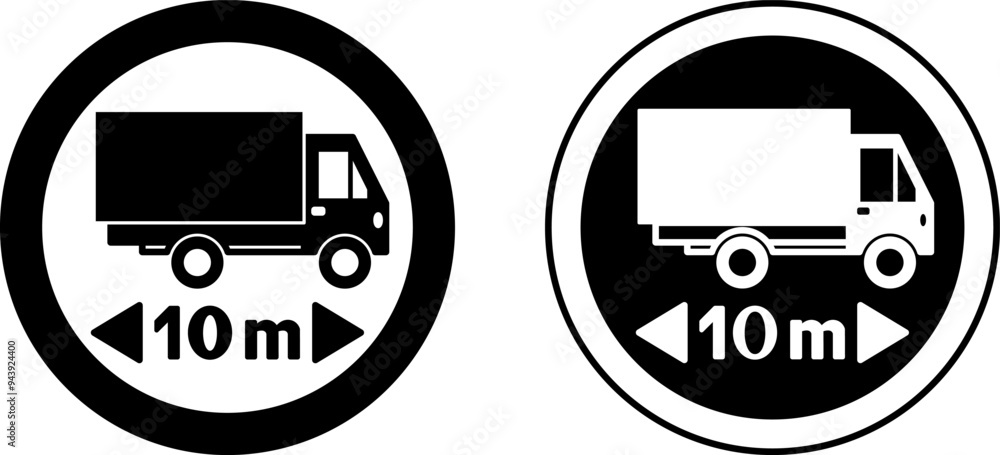 Length Limit Signs. Black and White Vector Icons. Maximum Permissible Width of Vehicles 10m. Prohibitory Road Sign Length Limit Signs. Black and White Vector Icons. Maximum Permissible Width of Vehicles 10m. Prohibitory Road Sign
