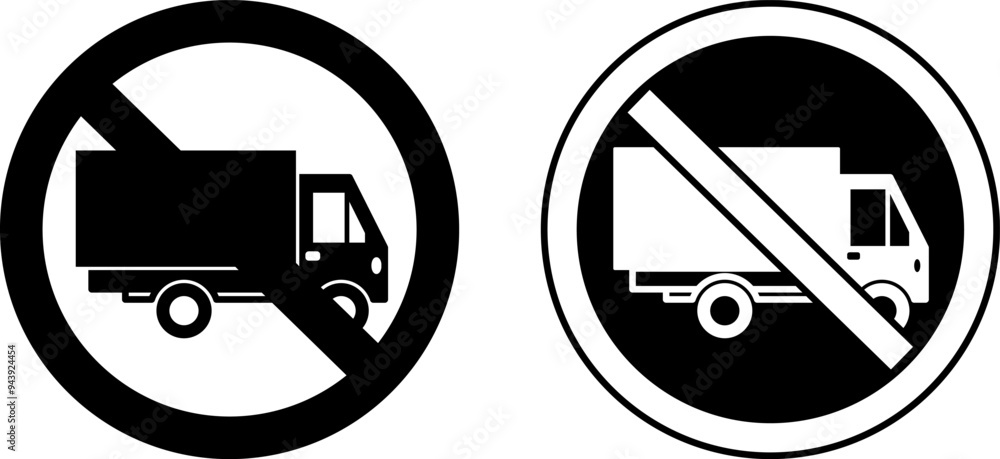 No Heavy Vehicles Signs. Black and White Vector Icons. Warning Road Sign No Heavy Vehicles Signs. Black and White Vector Icons. Warning Road Sign