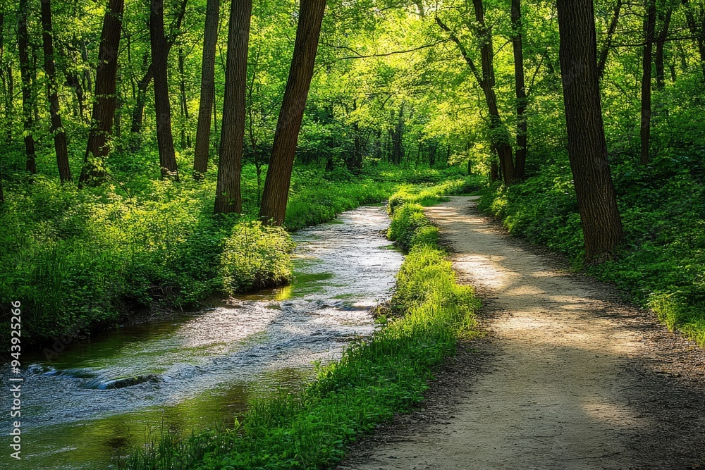 Naklejka premium A path along a small stream in a forest