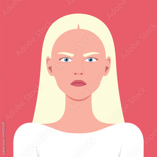 Portrait of an angry young woman with blond hair. Facial expression of an anger, gloomy and wrath. Vector illustration