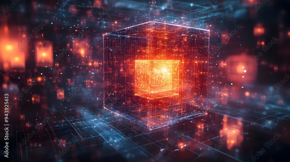 Fototapeta premium Glowing Quantum Computer with Holographic Interfaces - Abstract Digital Technology Visualization