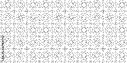 Black and white background with repeating openwork decor of twists and curls. Monochrome endless texture with abstract ornament. Vector seamless pattern for wrapping paper, giftwrap or surface texture