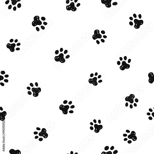 Dog paw seamless vector pattern. Beige animal repeat for doggie and pet products. Small elements all over print.