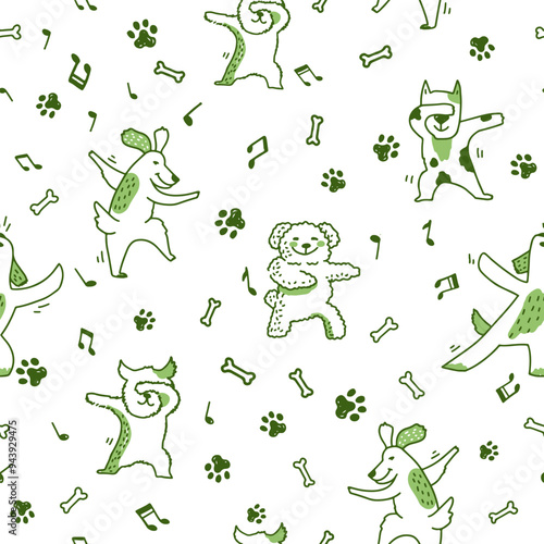 Cute seamless background with dancing dogs photo