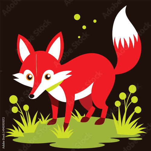 Curious Fox Sniffing in Serene Forest - Vector Art