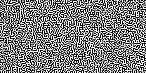 Turing reaction diffusion monochrome seamless pattern with chaotic motion. Linear design with biological shapes. Organic lines in Memphis. abstract truing organic wallpaper background.	
