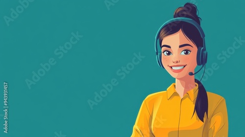friendly customer service rep in headset, symbolizing support and assistance vibes of positivity and cheer in this call center concept banner