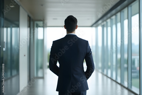 back view of businessman in office