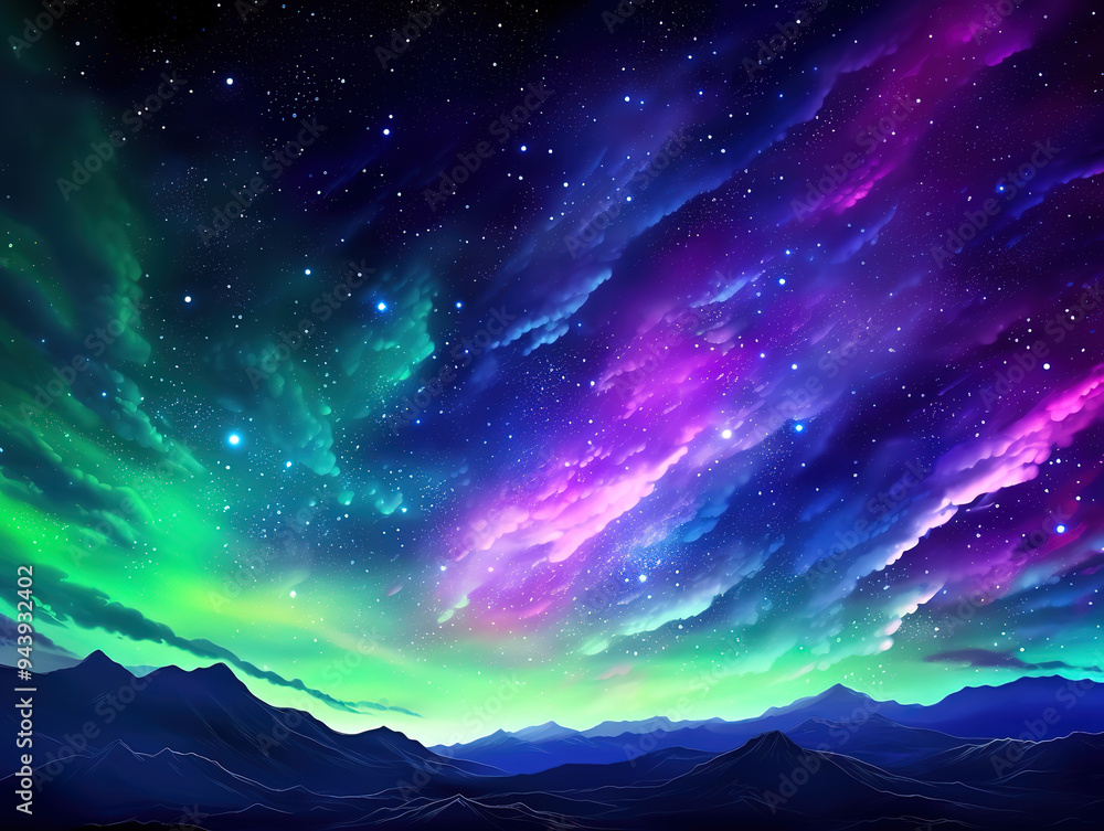 Aurora Purple Green and Milky Way Loop South Sky, The aurora borealis is visible over the mountains Aurora Purple Green and Milky Way Loop South Sky, The aurora borealis is visible over the mountains