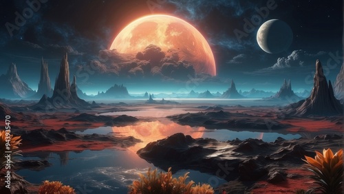 Beautifully mesmerizing cosmic sky over a natural landscape