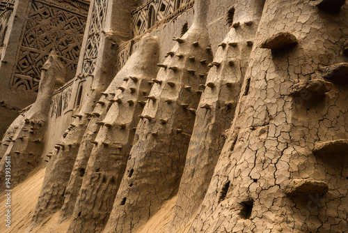 Exploring the Great Mosque of Djenn: A Majestic Example of Mudbrick Architecture in Mali, Showcasing Unique Design Elements. photo