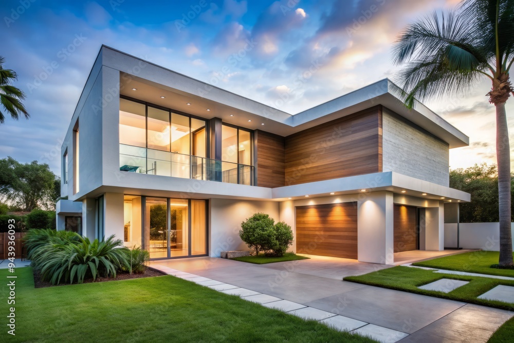 Fototapeta premium Modern Minimalist Florida Home Pavers: Opt for clean lines, neutral shades, and sleek surfaces for a contemporary outdoor aesthetic.