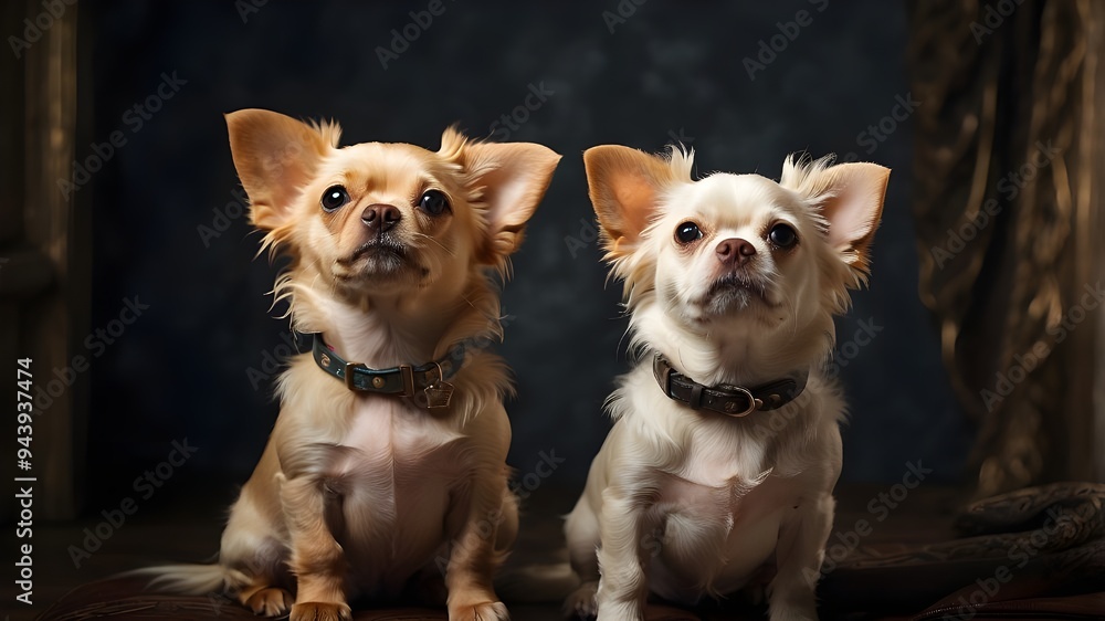 Two tiny dogs in a portrait, looking up Two tiny dogs in a portrait, looking up