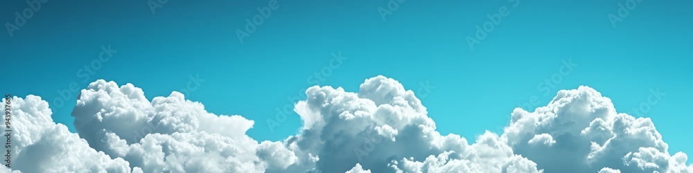 Naklejka premium A serene sky filled with fluffy clouds against a bright blue backdrop.