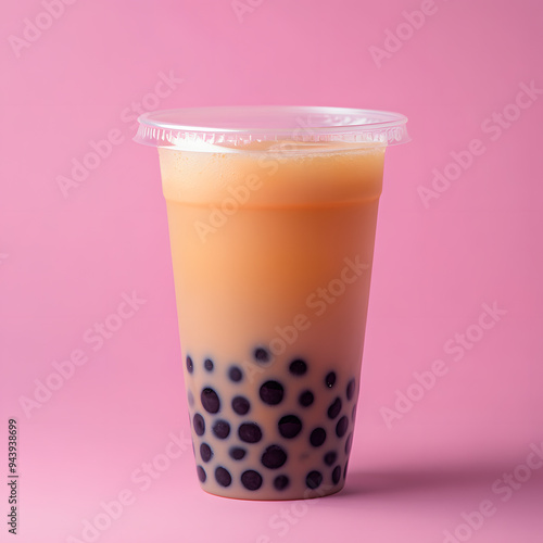 Wallpaper Mural Bubble tea drink in plastic cup isolated on pink background Torontodigital.ca