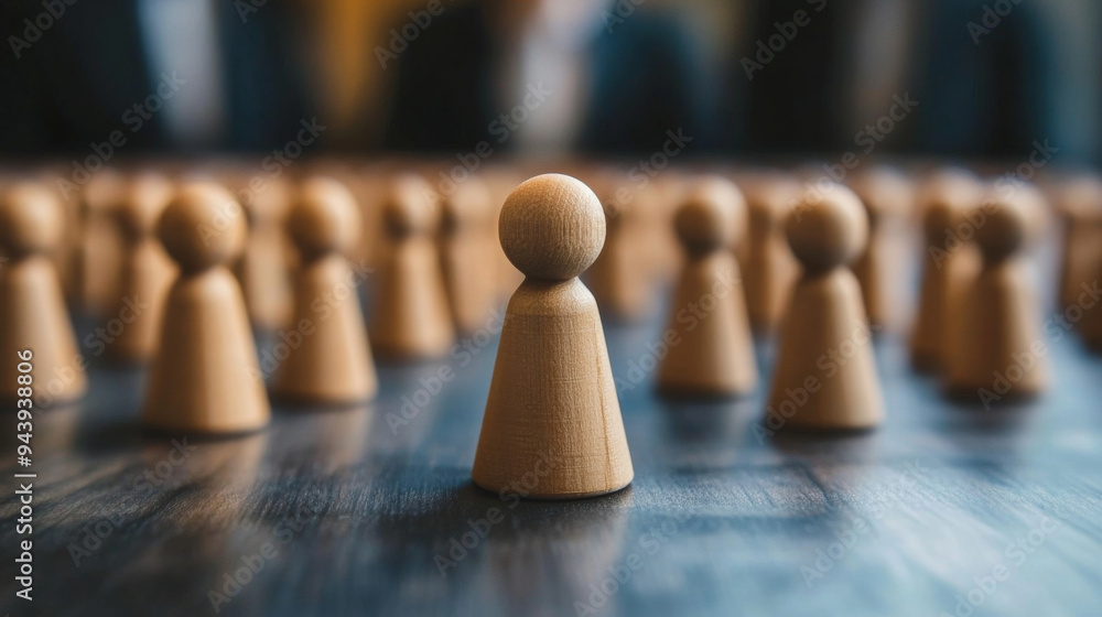 A wooden figure is standing in front of a group of other wooden figures A wooden figure is standing in front of a group of other wooden figures
