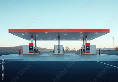 Empty Gas Station Under a Bright Sky