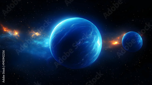 Wallpaper Mural Two blue planets with glowing light in the starry night. Torontodigital.ca