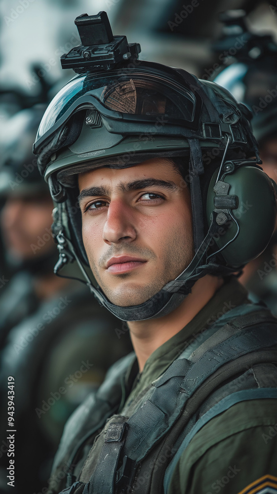 Focused Young Soldier in Tactical Gear Focused Young Soldier in Tactical Gear
