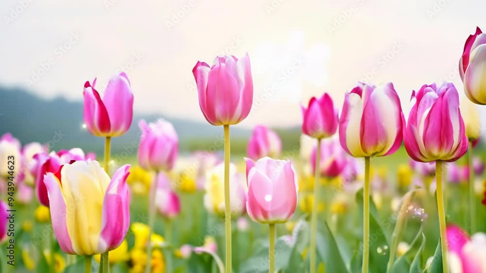 Colorful tulip field in spring blooms with vibrant flowers in a scenic landscape Colorful tulip field in spring blooms with vibrant flowers in a scenic landscape
