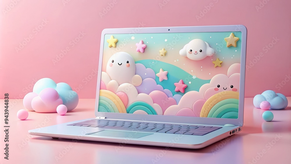 Pastel Paradise Laptop: Soft hues, dreamy atmospheres, whimsical illustrations, kawaii elements Pastel Paradise Laptop: Soft hues, dreamy atmospheres, whimsical illustrations, kawaii elements