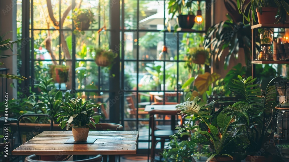 Cozy Cafe Ambiance with Indoor Plants and Large Windows for Natural Light Cozy Cafe Ambiance with Indoor Plants and Large Windows for Natural Light